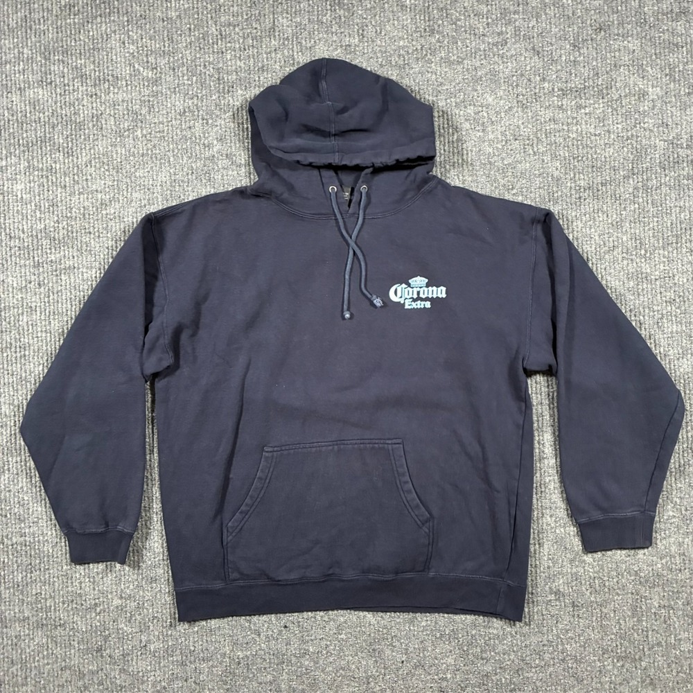 Hybrid Tees Corona Extra Mens Hoodie Size L‎ Navy Pullover Casual Long Sleeve